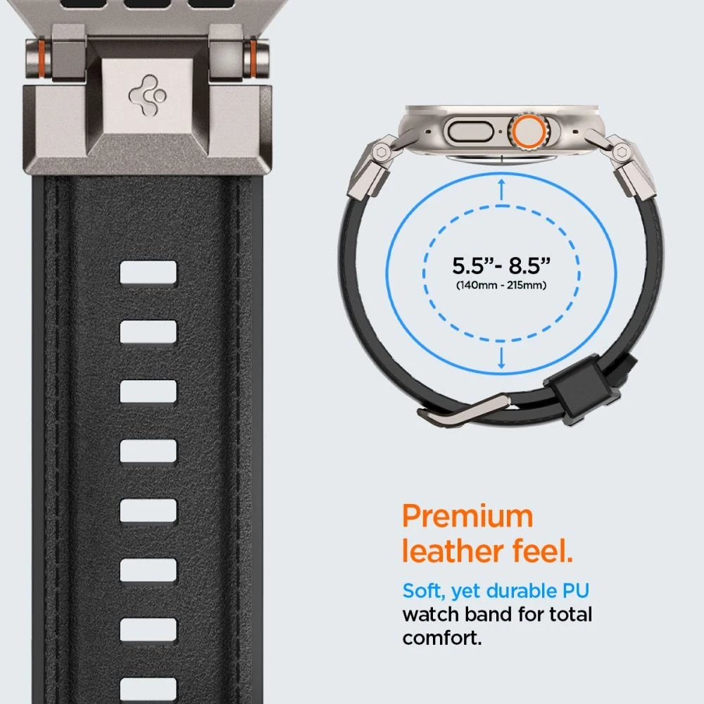 „Spigen DuraPro Armor PU“ dirželis, skirtas „Apple Watch“ 42/44/45/49 mm (juodas)