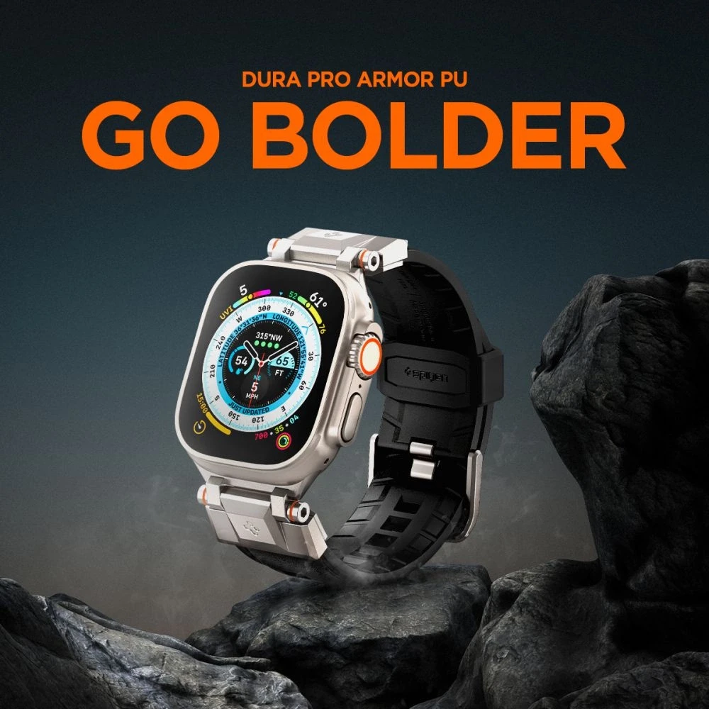 „Spigen DuraPro Armor PU“ dirželis, skirtas „Apple Watch“ 42/44/45/49 mm (juodas)