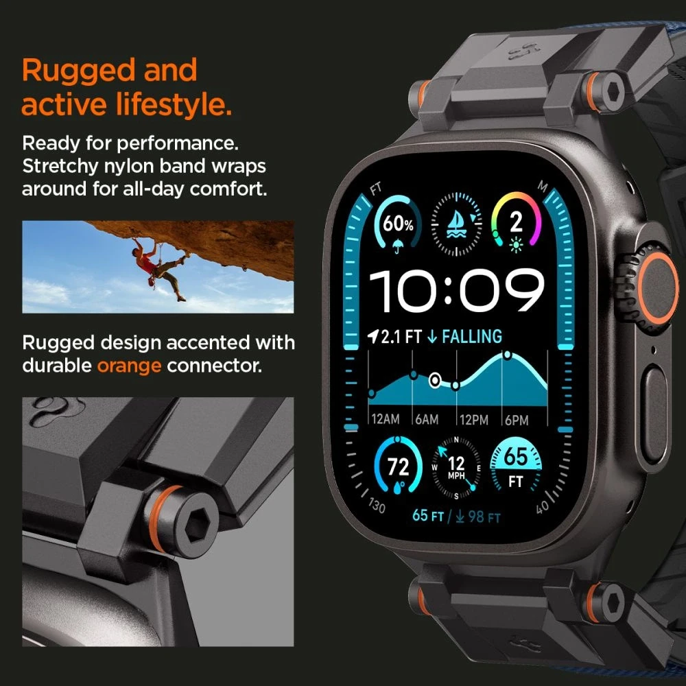 „Spigen DuraPro Armor“ dirželis, skirtas „Apple Watch 44 / 45 / 46 / 49 mm“ – tamsiai mėlynas Mėlyna