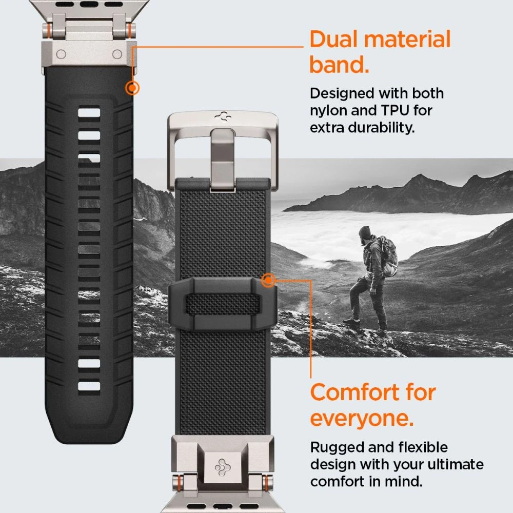 Dėklas Spigen Durapro Armor apyrankė skirta Apple Watch 4/5/6/7/8/9/SE/ Ultra (42/44/45/49 mm) – juodos spalvos