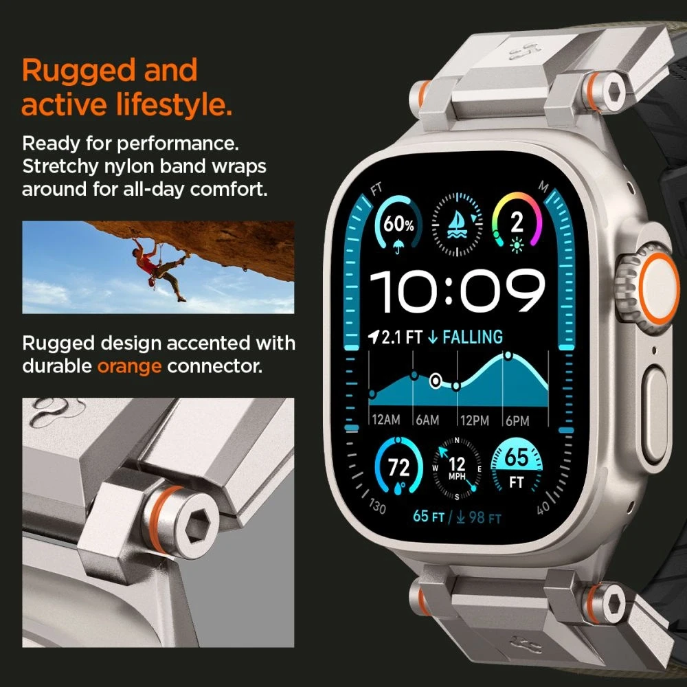 „Spigen DuraPro Armor“ dirželis, skirtas „Apple Watch 44 / 45 / 46 / 49 mm“ – Žalias