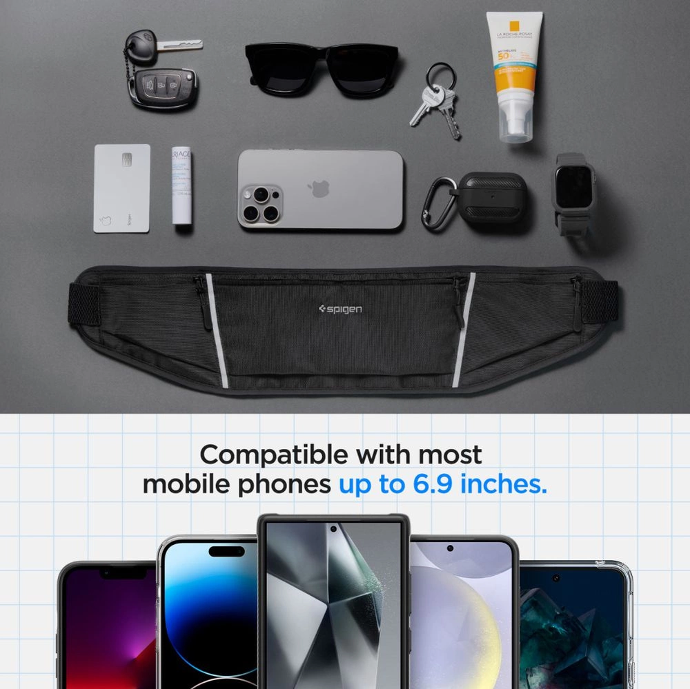 Spigen A710 Dynamic Shield Waist Bag – Sports Waist Bag / Belt Bag for Išmanusis telefonas iki 6.9 (juodos spalvos)