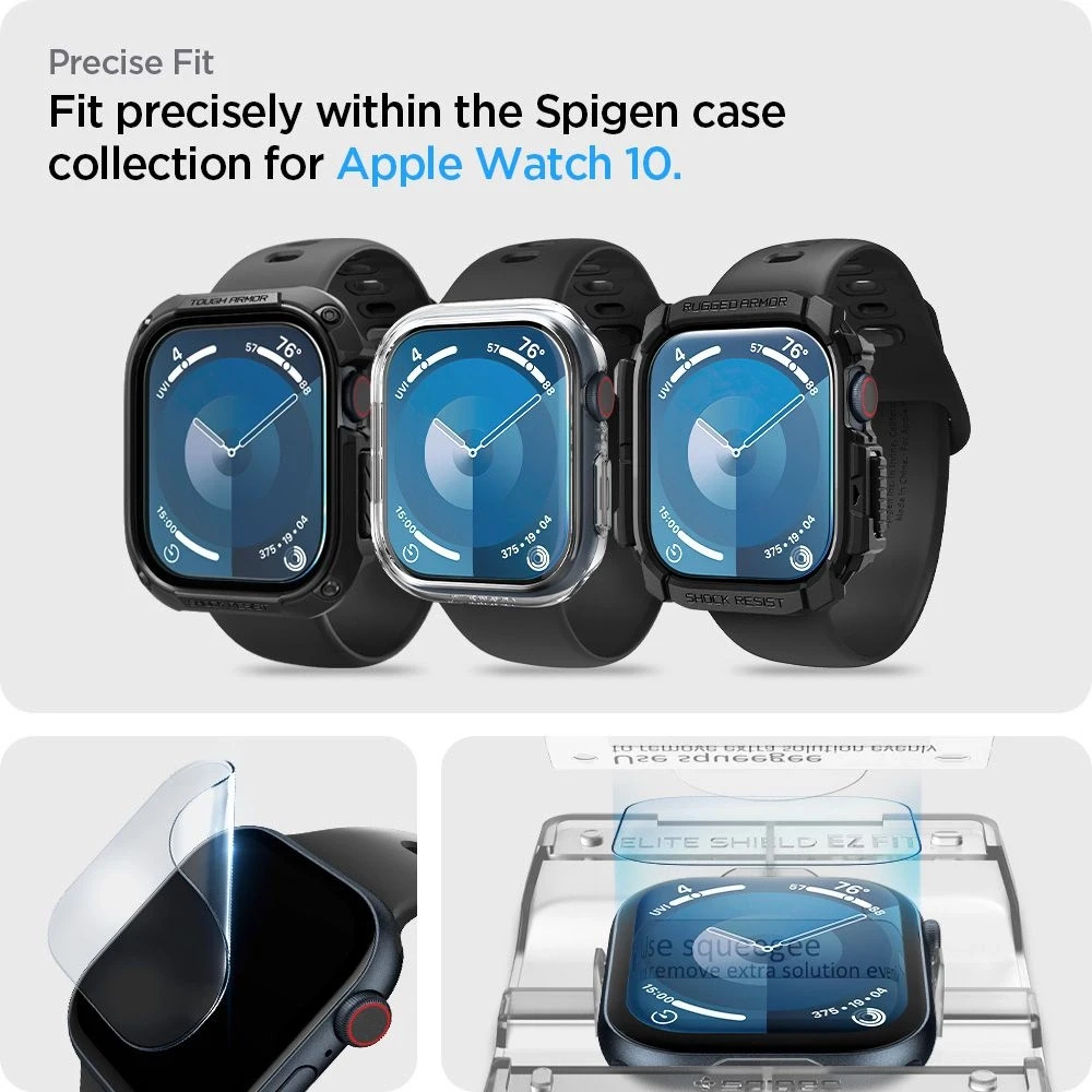 Spigen ELITE SHIELD HYBRID GLASS ”EZ FIT” 2-PACK Apple Watch 10 (46 mm) CLEAR