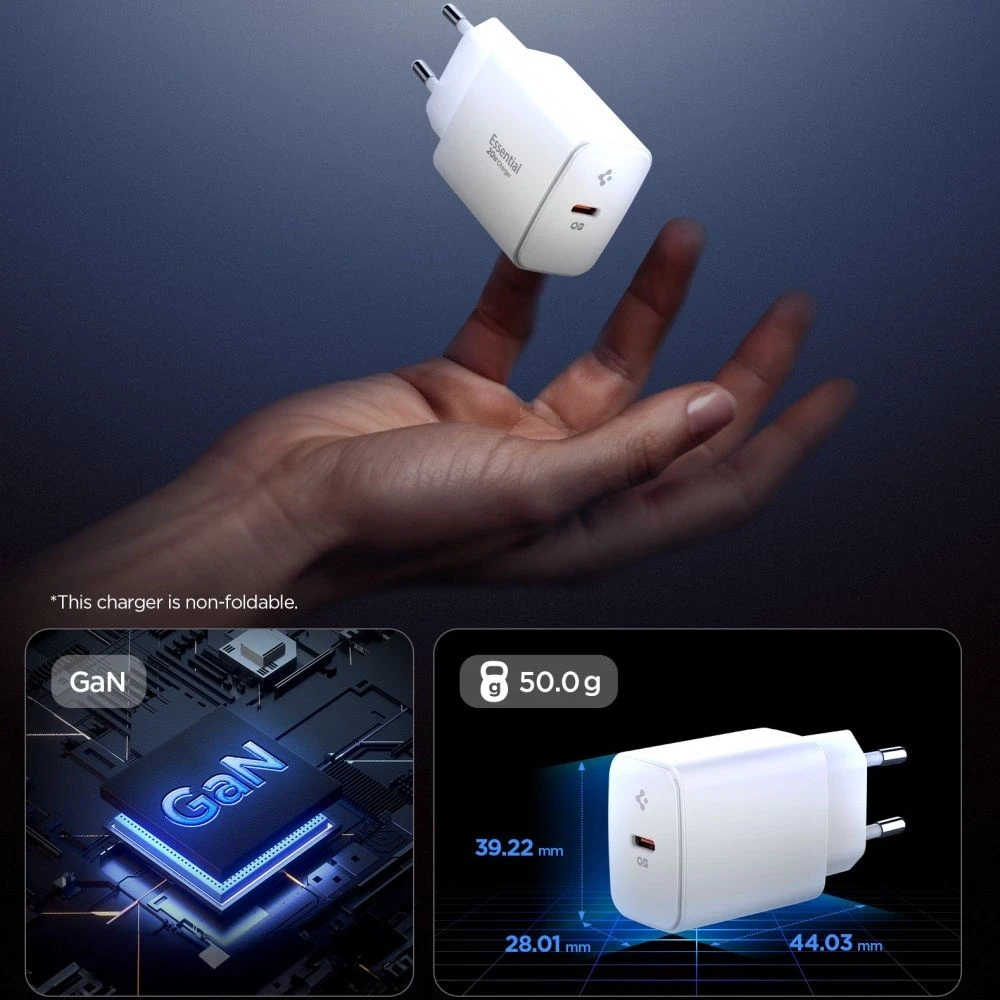 Spigen Essential EE201EU USB-C 20W Wall Charger - Baltas