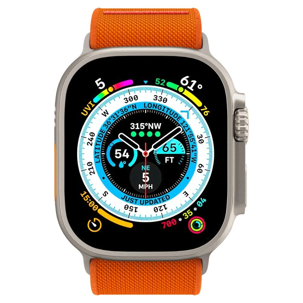 Dėklas Spigen Fit Lite Ultra Apple Watch 4 / 5 / 6 / 7 / 8 / SE / Ultra (42 / 44 / 45 / 49 mm) oranžinės spalvos
