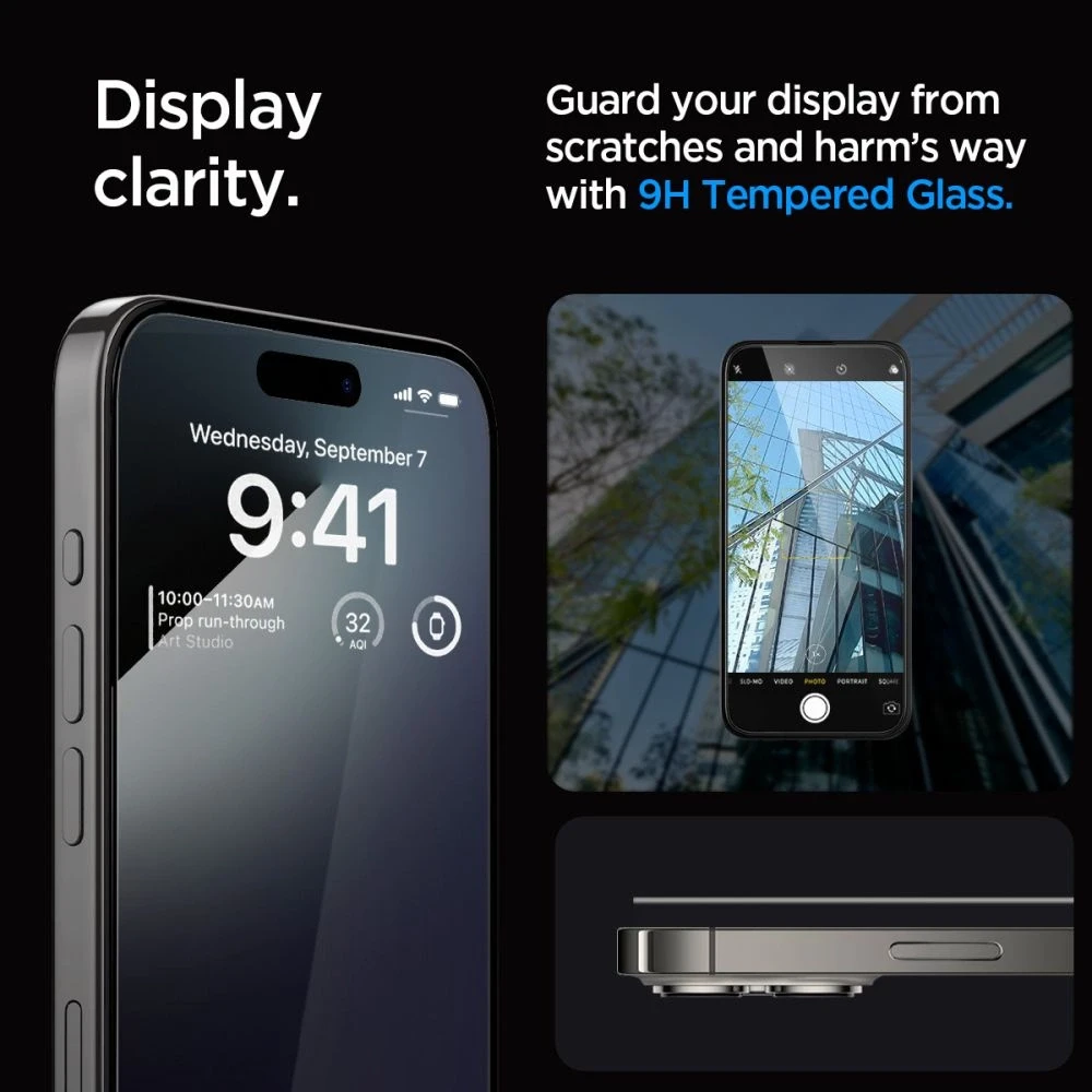 Apsauginis stiklas telefonui Apple iPhone 15 Pro Max Spigen Glas.tr „EZ Fit” FC 2-pack juodos spalvos krašteliu