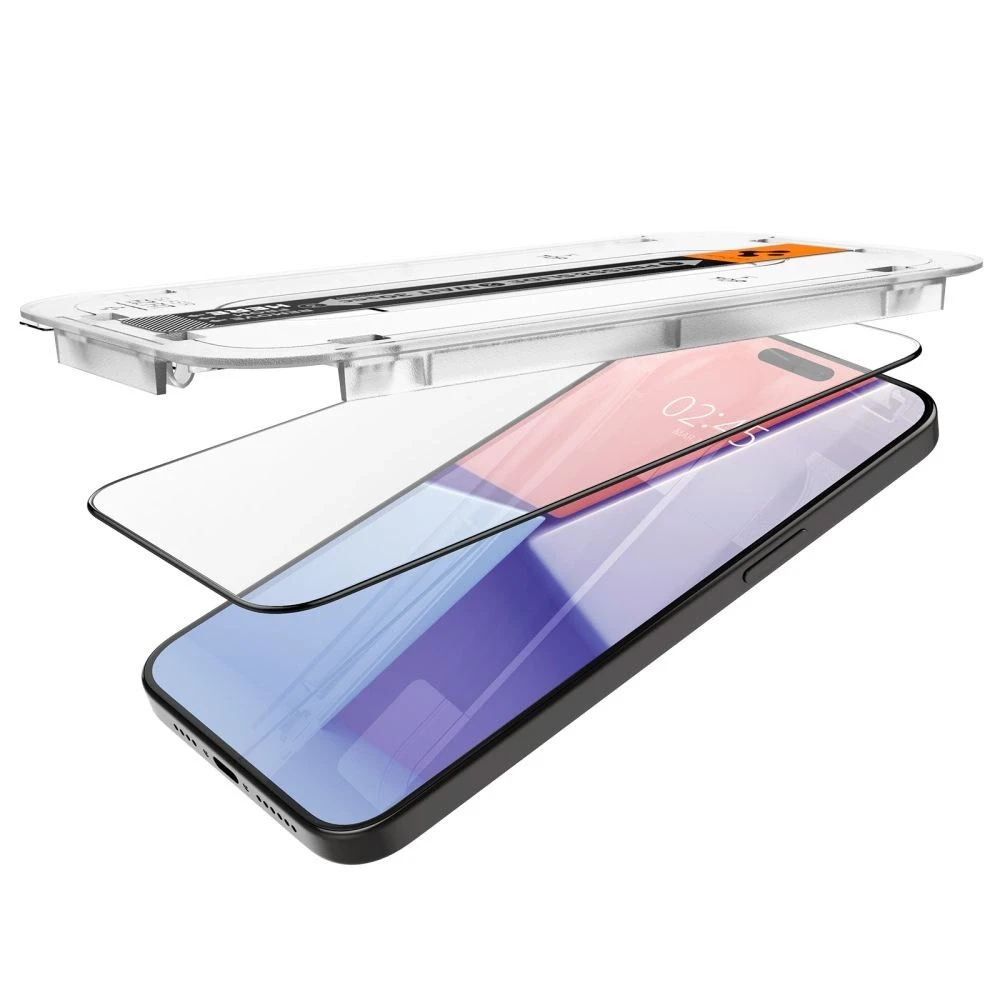 Apsauginis stiklas telefonui Apple iPhone 15 Pro Max Spigen Glas.tr „EZ Fit” FC 2-pack juodos spalvos krašteliu