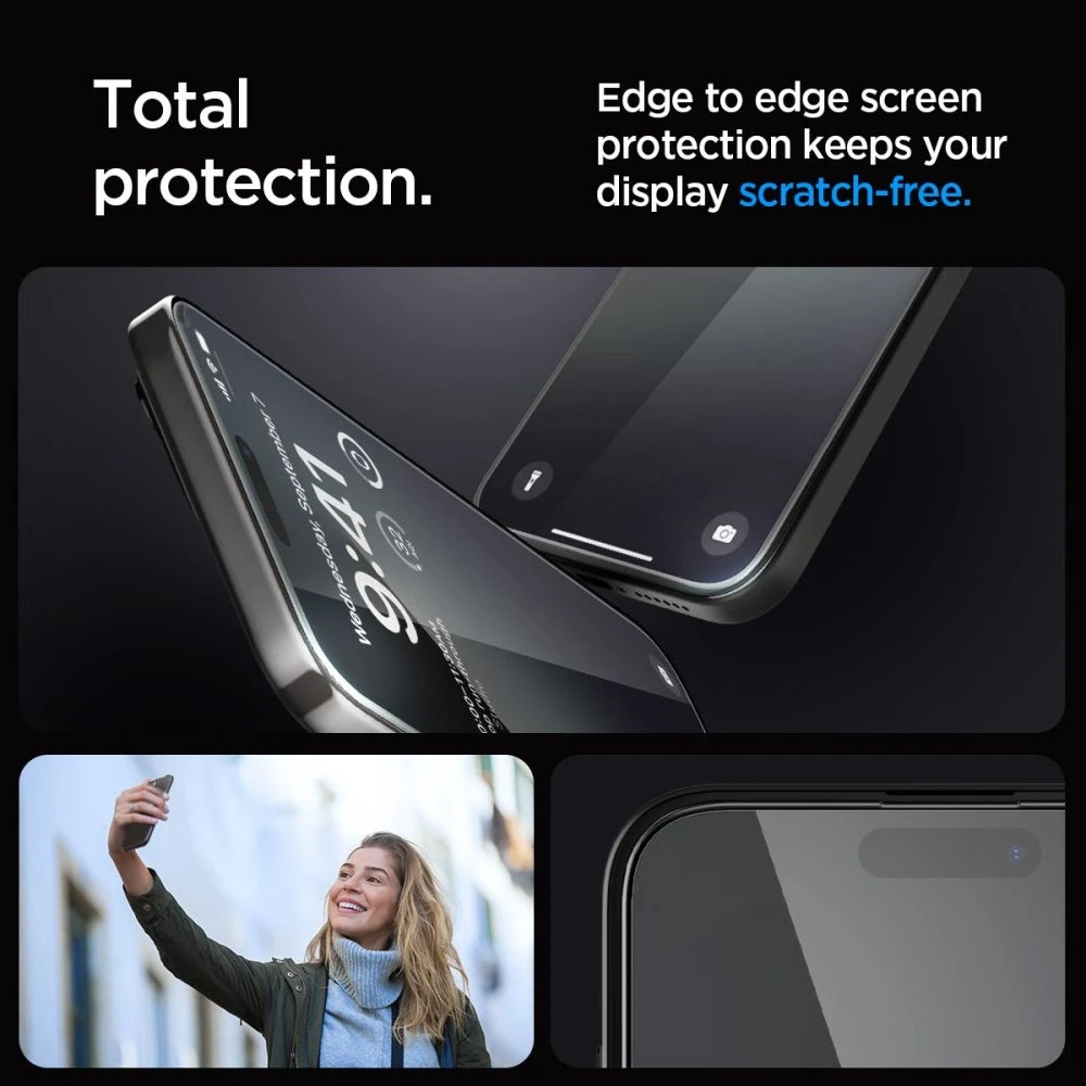 Apsauginis stiklas Spigen GLAS.TR „EZ FIT” FC 2-PACK Apple iPhone 15 Pro Juodas