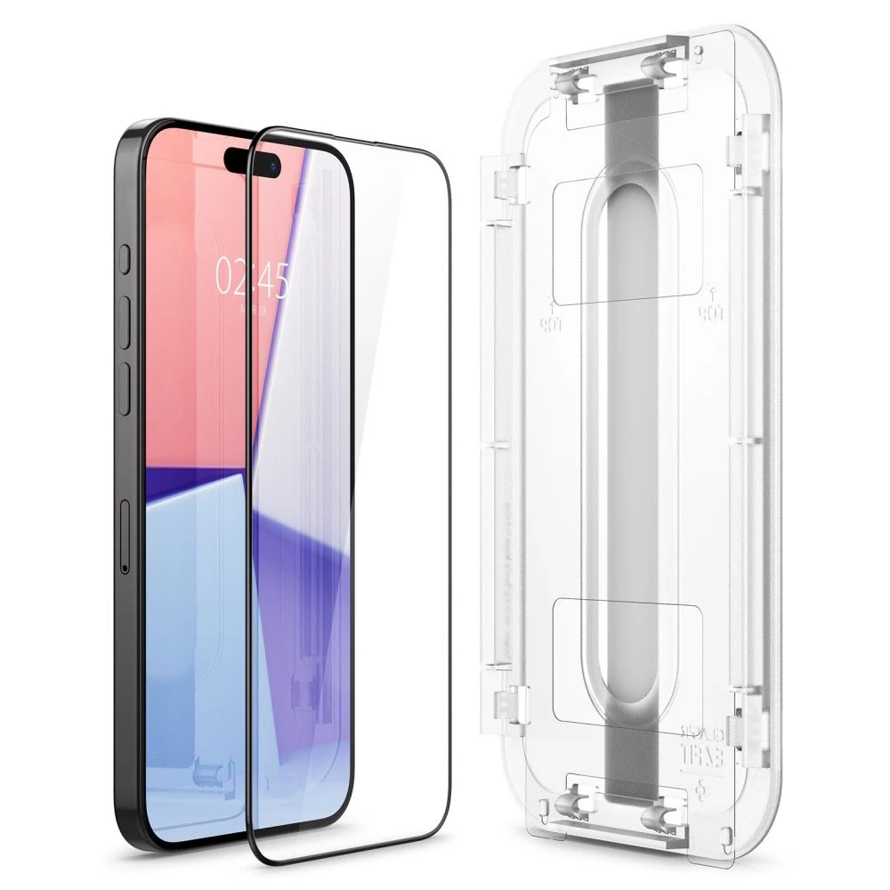 Apsauginis stiklas telefonui Apple iPhone 15 Pro Max Spigen Glas.tr „EZ Fit” FC 2-pack juodos spalvos krašteliu