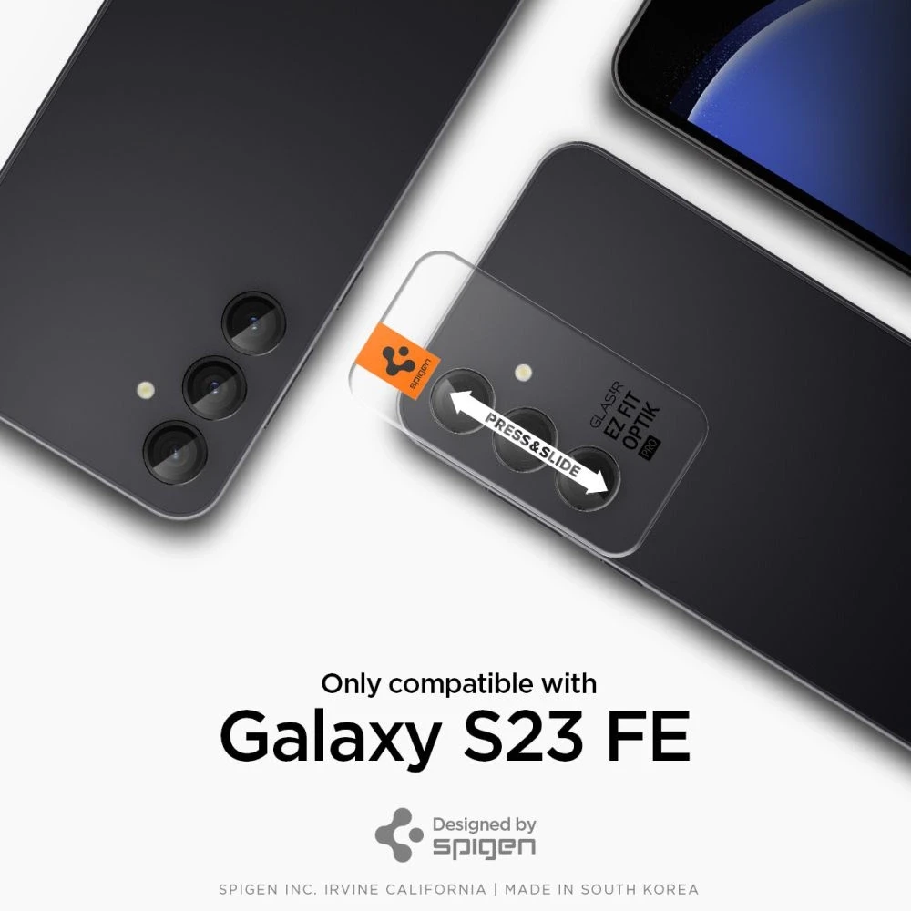 Samsung Galaxy S23 FE Spigen Optik. TR ”EZ FIT” kameros apsauga 2-pack juodos spalvos