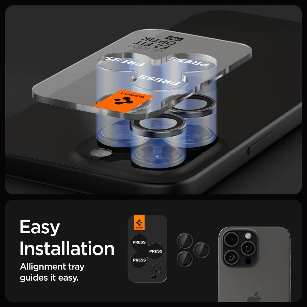 Spigen OPTIK.TR ”EZ FIT” CAMERA PROTECTOR 2-PACK Apple iPhone 14 Pro / 14 Pro Max / 15 Pro / 15 Pro Max / 16 Pro / 16 Pro Max / 17 Pro / 17 Pro Max Juodas