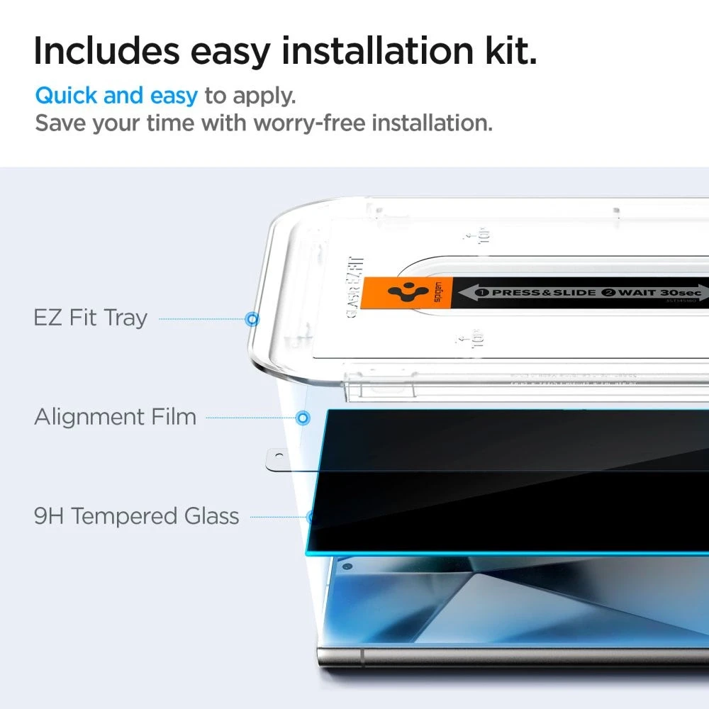 Apsauginis stiklas telefonui Samsung Galaxy S24 Ultra Spigen Glas.tr „EZ Fit” Privacy 2-pack