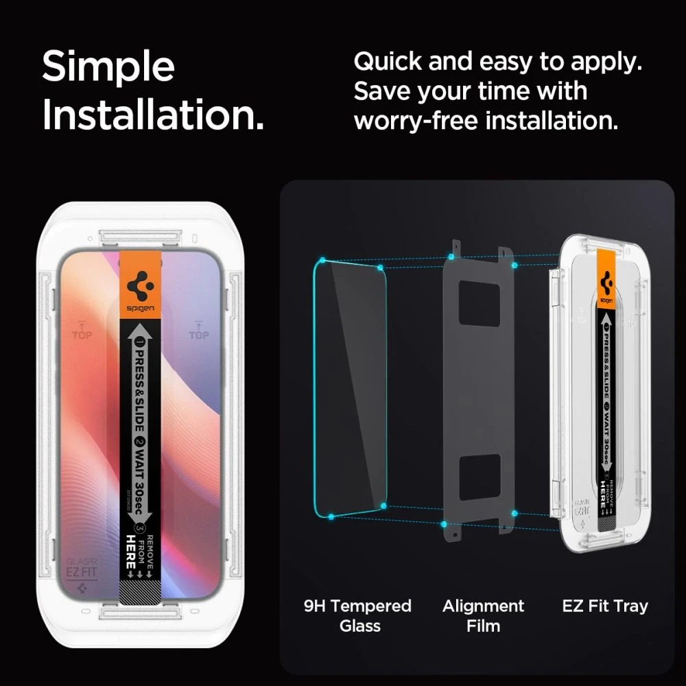 „Spigen Glas.tR EZ Fit Privacy“ dėklas Apple iPhone 16 Pro Max / 17 Pro Max – 2 vnt.