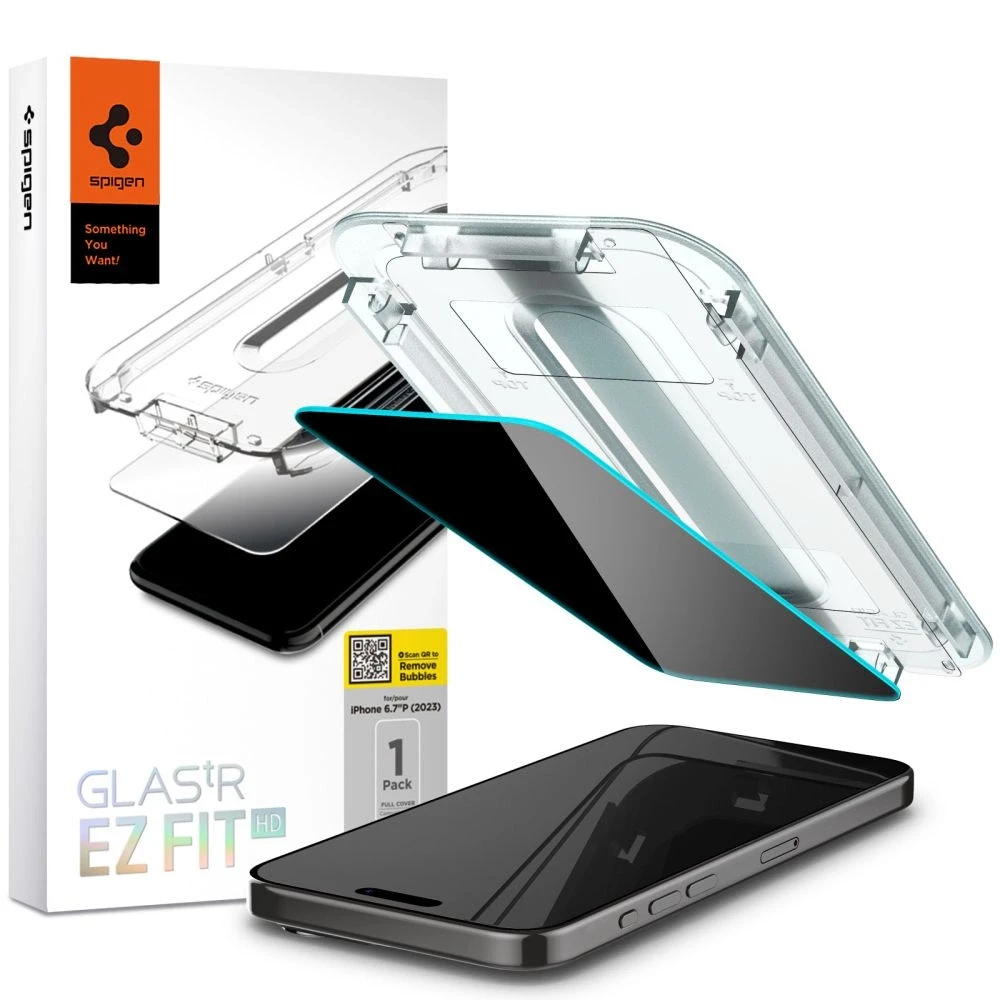 Spigen GLAS.TR EZ FIT Privacy – Apsauginis stiklas with privacy filter skirtas iPhone 15 Pro Max