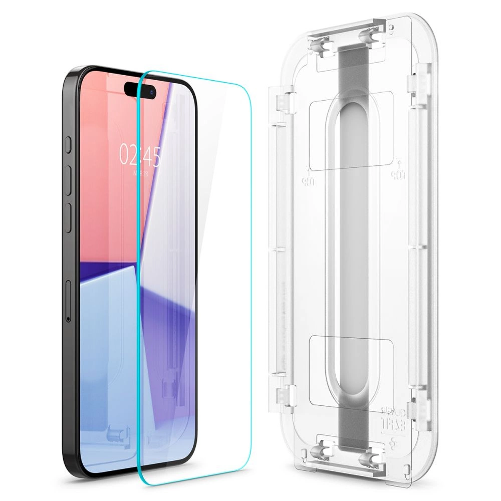 Stiklinis dėklas + Spigen Glas.tR EZ Fit 1-Pack aplikatorius, skirtas iPhone 15 Pro Max