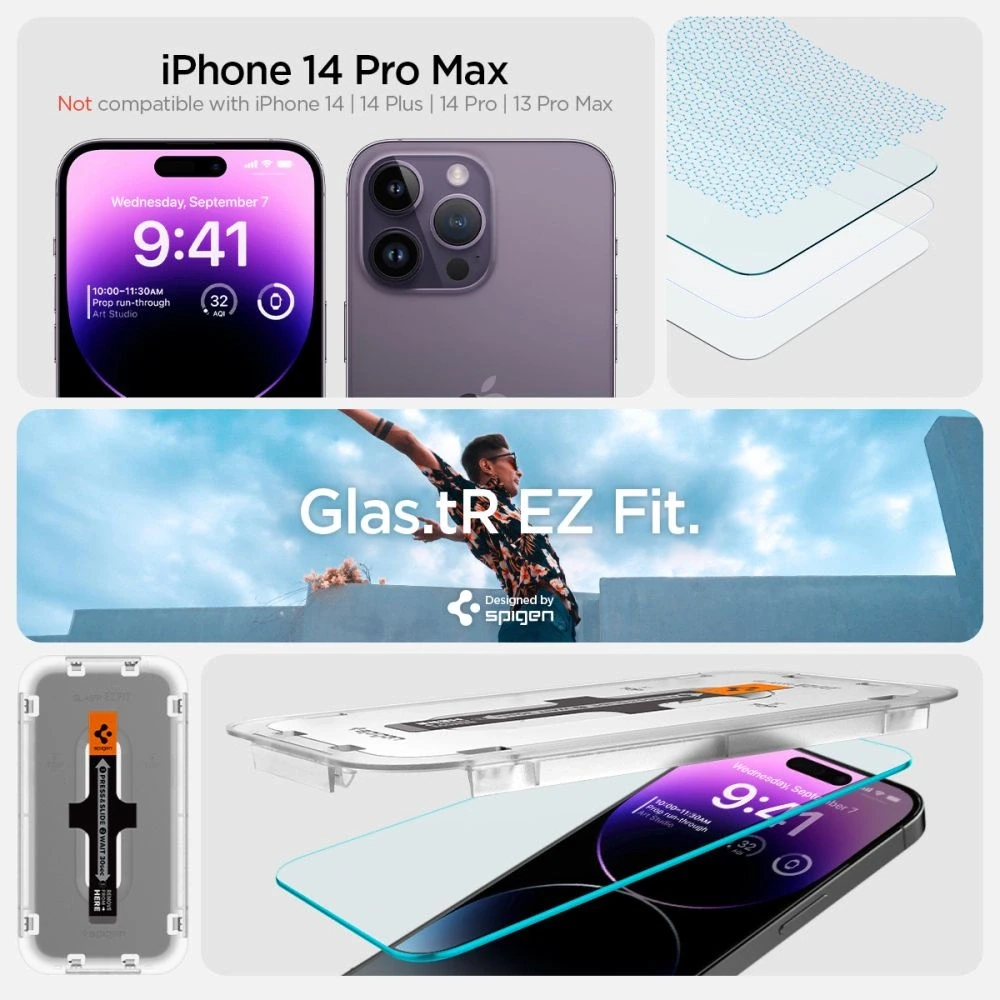Apsauginis stiklas Apple iPhone 14 Pro Max with Spigen Glas.tR EZ FIT applicator (2 pcs.)