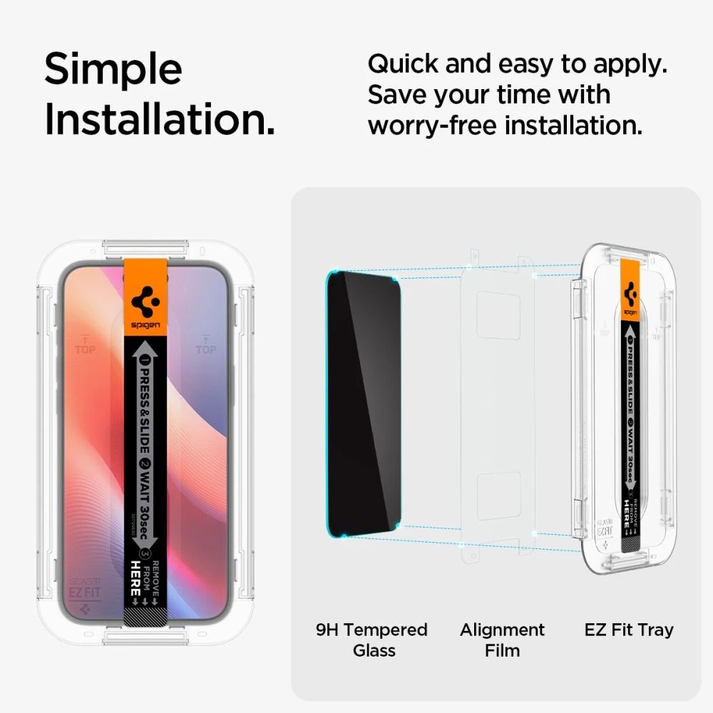 Apsauginis stiklas telefonui Apple iPhone 15 Spigen Glas.tr „EZ Fit” Privacy 2-pack