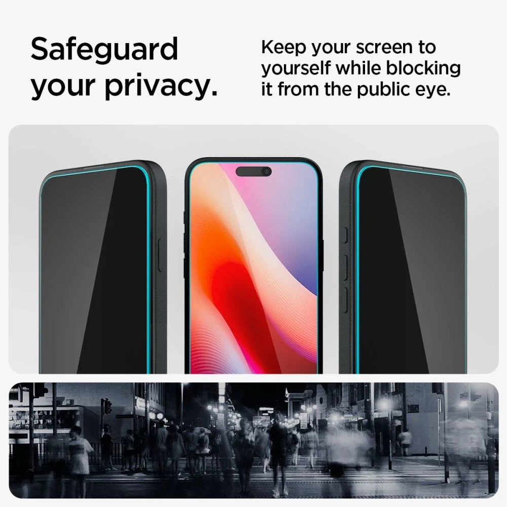 Apsauginis stiklas telefonui Apple iPhone 15 Spigen Glas.tr „EZ Fit” Privacy 2-pack