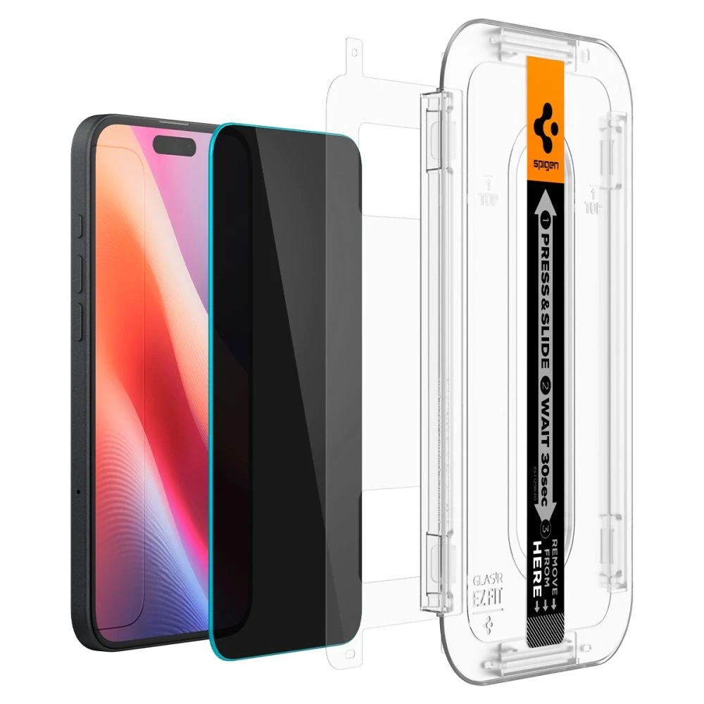 Apsauginis stiklas telefonui Apple iPhone 15 Spigen Glas.tr „EZ Fit” Privacy 2-pack