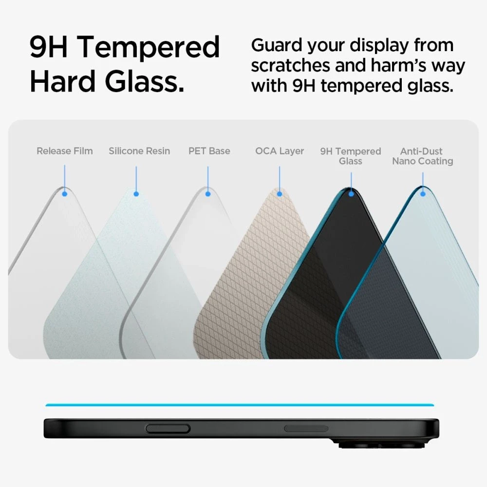 Apsauginis stiklas telefonui Apple iPhone 15 Spigen Glas.tr „EZ Fit” Privacy 2-pack