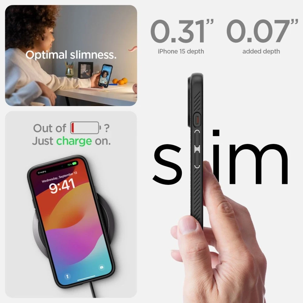Dėklas Spigen Liquid Air for iPhone 15 Matte juodas