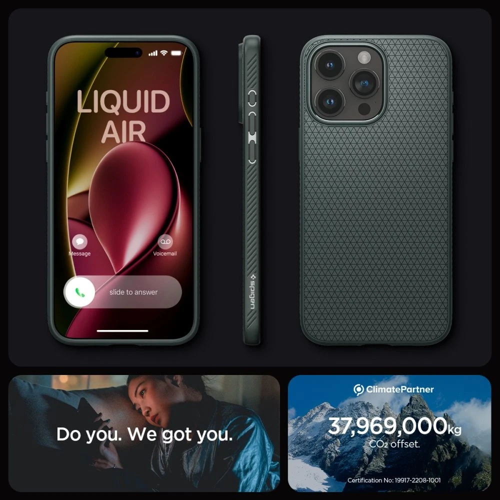 Spigen dėklas LIQUID AIR skirtas Apple iPhone 15 Pro Max abyss žalias