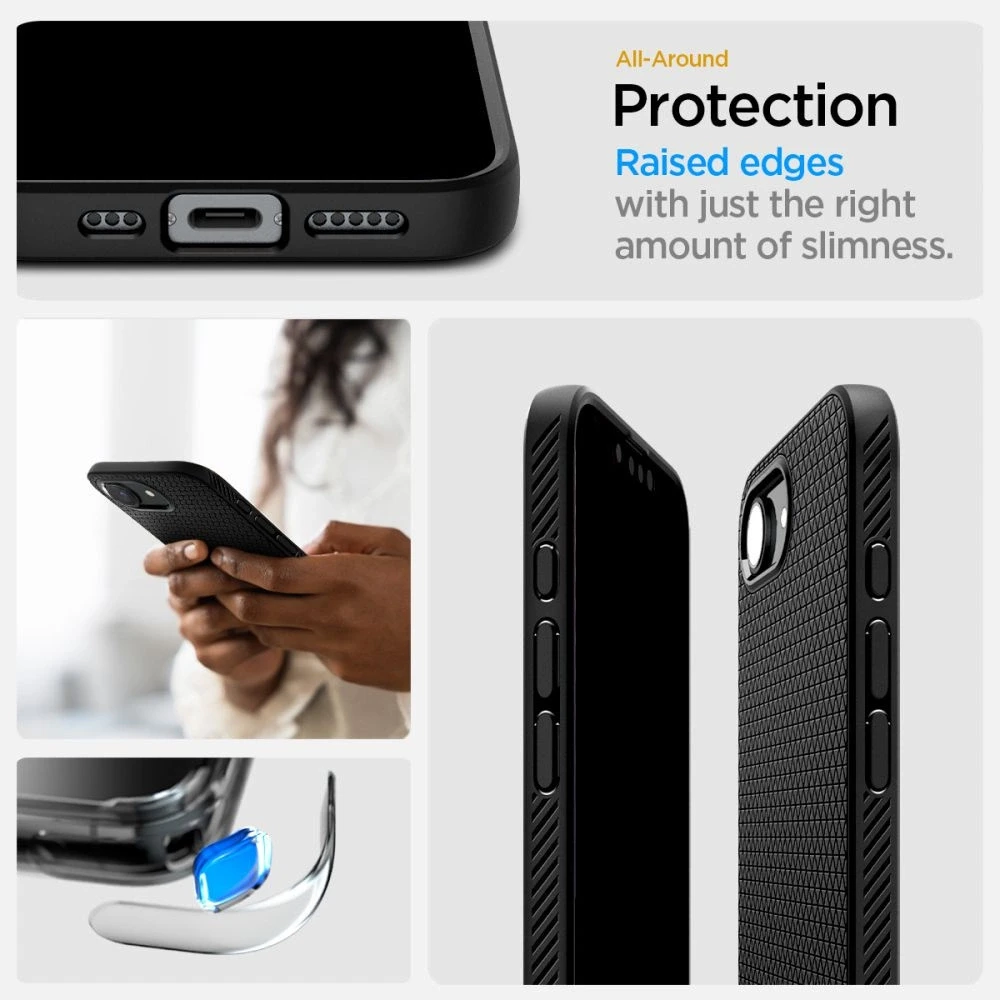 „Spigen Liquid Air MagSafe“ dėklas, skirtas iPhone 16e / 17e – matinis juodas