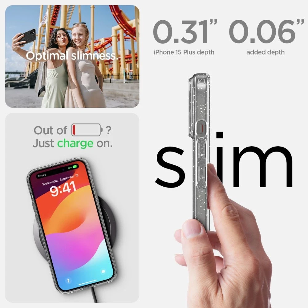 Dėklas SPIGEN GLITTER CRYSTAL IPHONE 15+ CLEAR