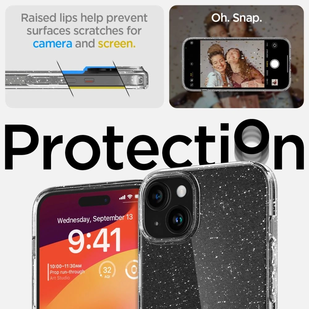 Dėklas SPIGEN GLITTER CRYSTAL IPHONE 15+ CLEAR