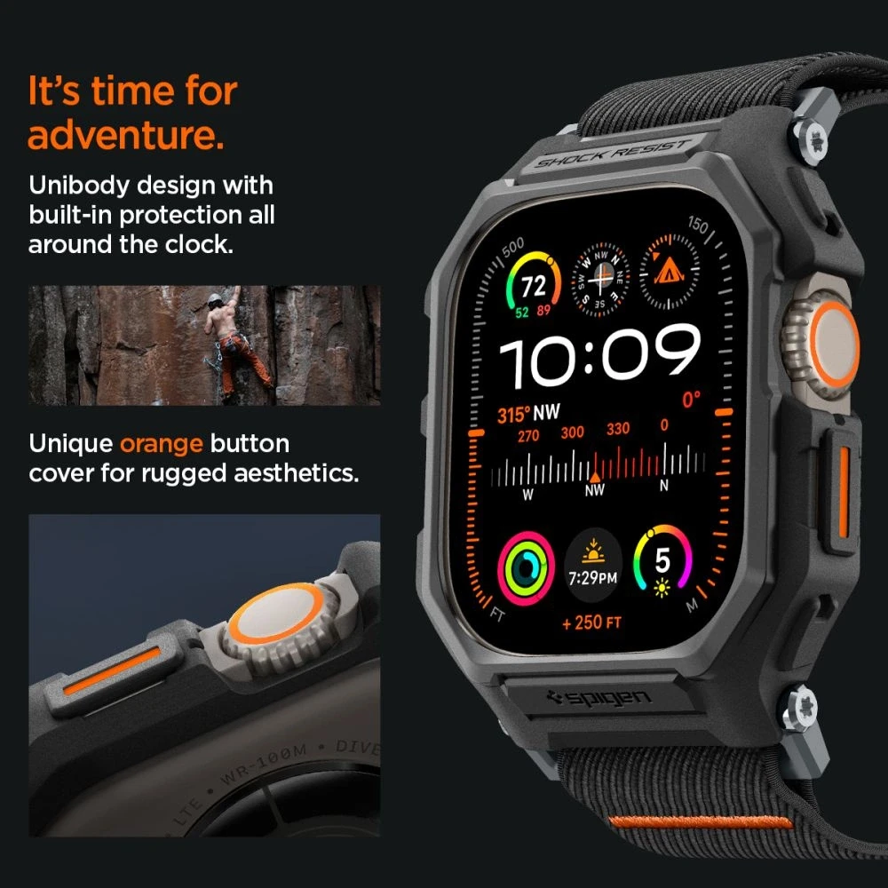 Apple Watch Ultra (49mm) Spigen Lite Fit ”Pro” dėklas laikrodžiui matinės juodos spalvos