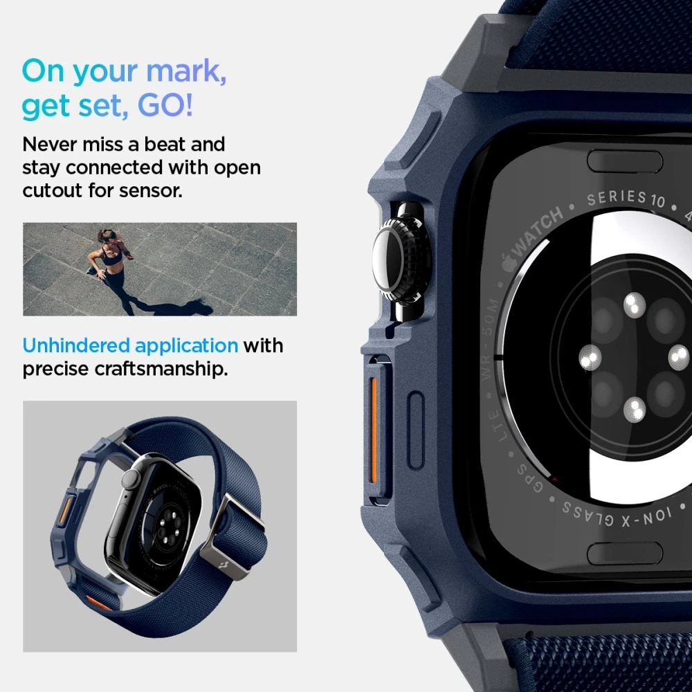 „Spigen Lite Fit Pro“ dirželis, skirtas „Apple Watch 10“ (46 mm), tamsiai mėlynas, Mėlyna