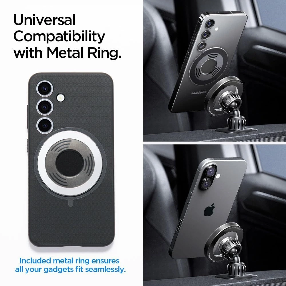 Automobilinis laikiklis telefonui Spigen MFT13 2in1 MagSafe sidabro spalvos
