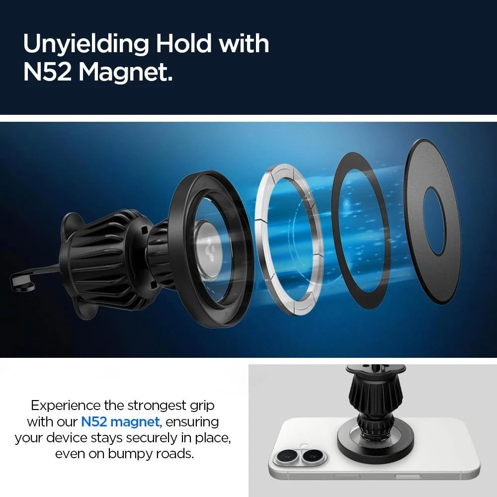 Automobilinis laikiklis telefonui Spigen MFT13 2in1 MagSafe sidabro spalvos