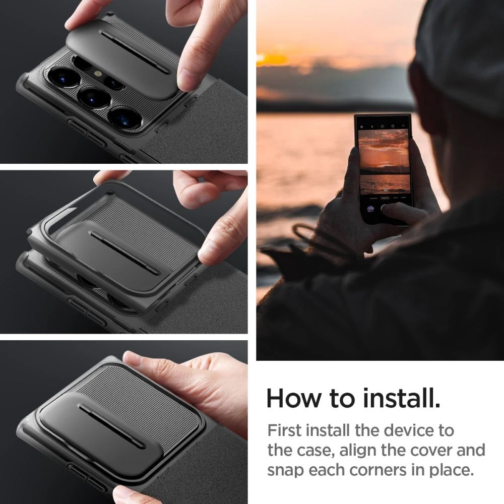 Samsung Galaxy S24 Ultra Spigen Optik Armor dėklas telefonui juodos spalvos