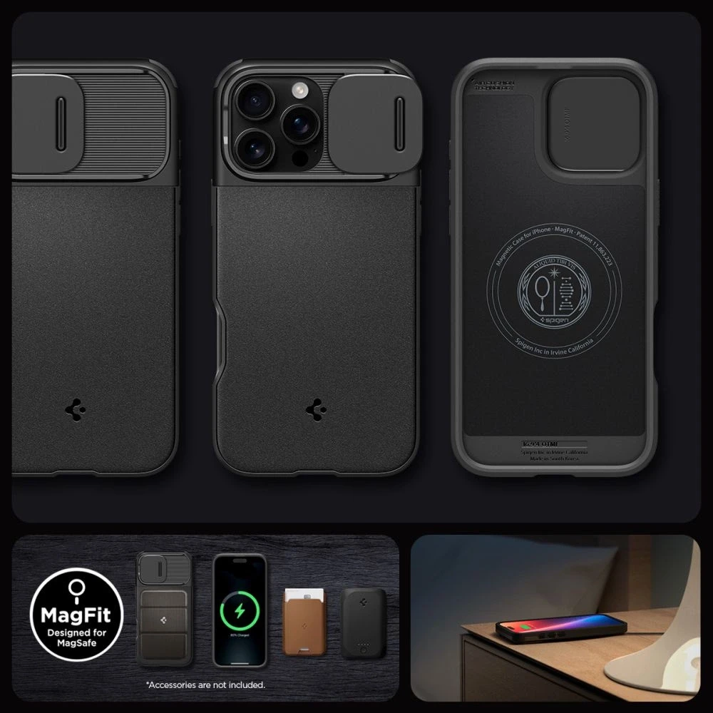 Apple iPhone 16 Pro Spigen Optik Armor Mag MagSafe dėklas telefonui juodos spalvos