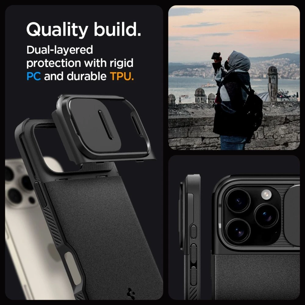 Apple iPhone 16 Pro Spigen Optik Armor Mag MagSafe dėklas telefonui juodos spalvos