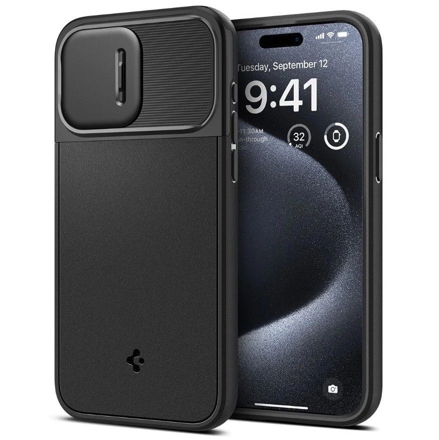 Apple iPhone 15 Pro Spigen Optik Armor MagSafe dėklas telefonui juodos spalvos