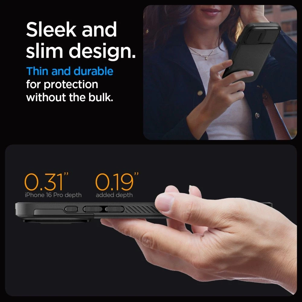 Apple iPhone 16 Pro Spigen Optik Armor Mag MagSafe dėklas telefonui juodos spalvos