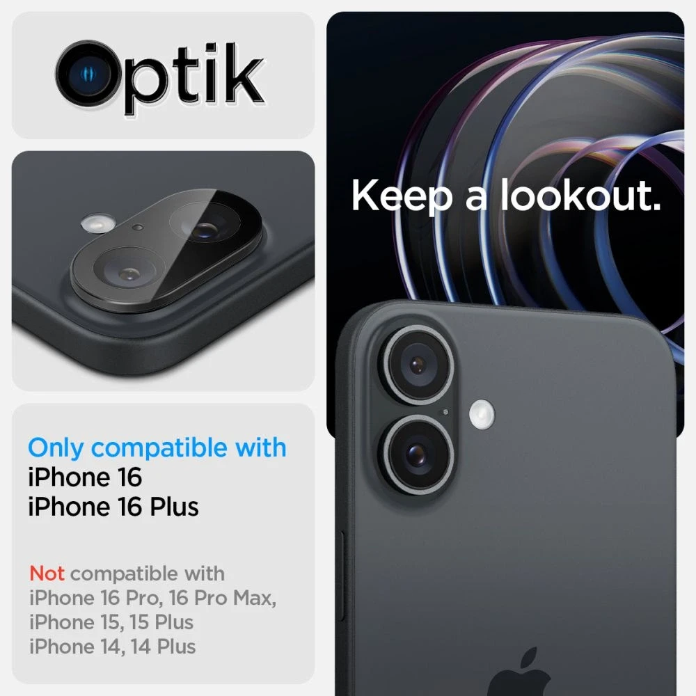 Spigen OPTIK GLAS.TR CAMERA PROTECTOR 2-PACK Apple iPhone 16 / 16 PLUS Juodas