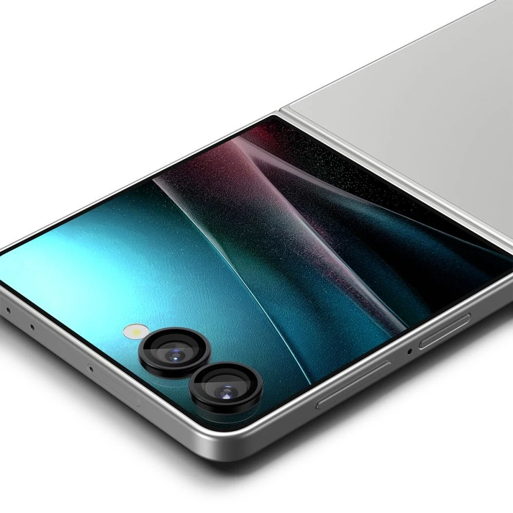 „Spigen Optik Pro HD Glas.TR“ „EZ FIT“ kameros apsauginiai dėklai, 2 vnt. pakuotėje, „Galaxy Z Flip 7“, juodi