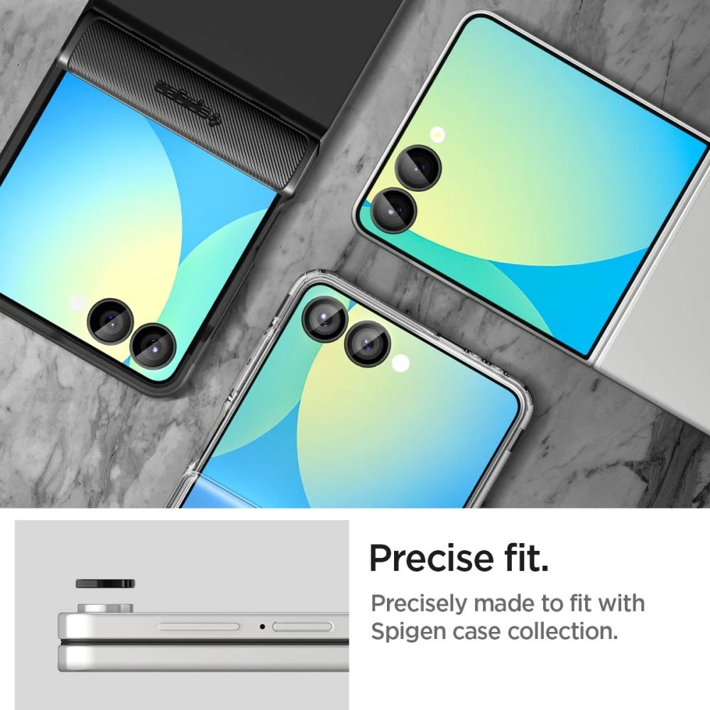 „Spigen Optik Pro HD Glas.TR“ „EZ FIT“ kameros apsauginiai dėklai, 2 vnt. pakuotėje, „Galaxy Z Flip 7“, juodi