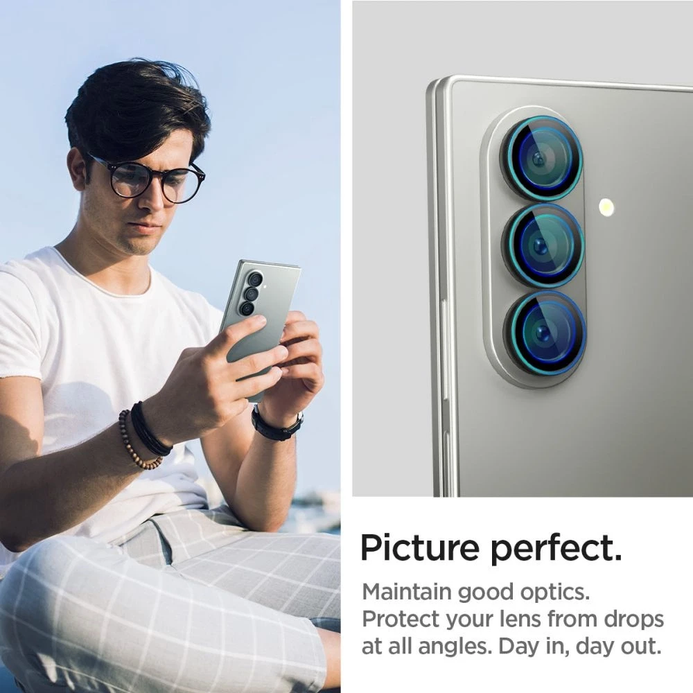 Juoda kameros apsauga Samsung Galaxy Fold 7 telefonui „Spigen Optik Pro HD GLAS.TR ”EZ FIT” 2 vnt.”