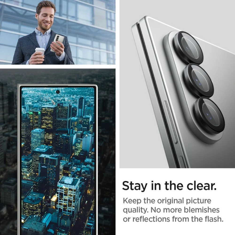 Juoda kameros apsauga Samsung Galaxy Fold 7 telefonui „Spigen Optik Pro HD GLAS.TR ”EZ FIT” 2 vnt.”