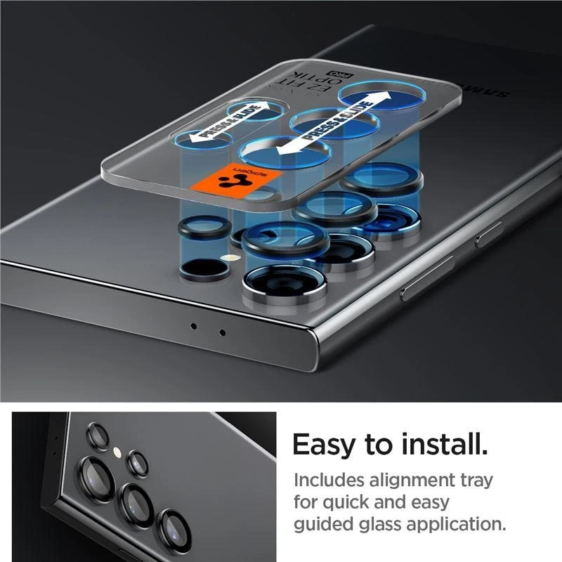 Samsung Galaxy S24 Ultra Spigen Optik. TR ”EZ FIT” kameros apsauga 2-pack juodos spalvos