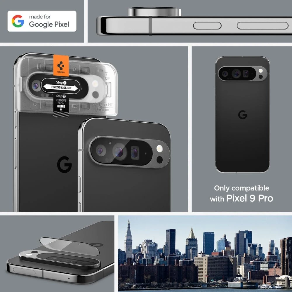 Kameros apsauga Google Pixel 9 Pro Spigen Optik. TR ”EZ FIT” kameros apsauga 2-pack Crystal Clear