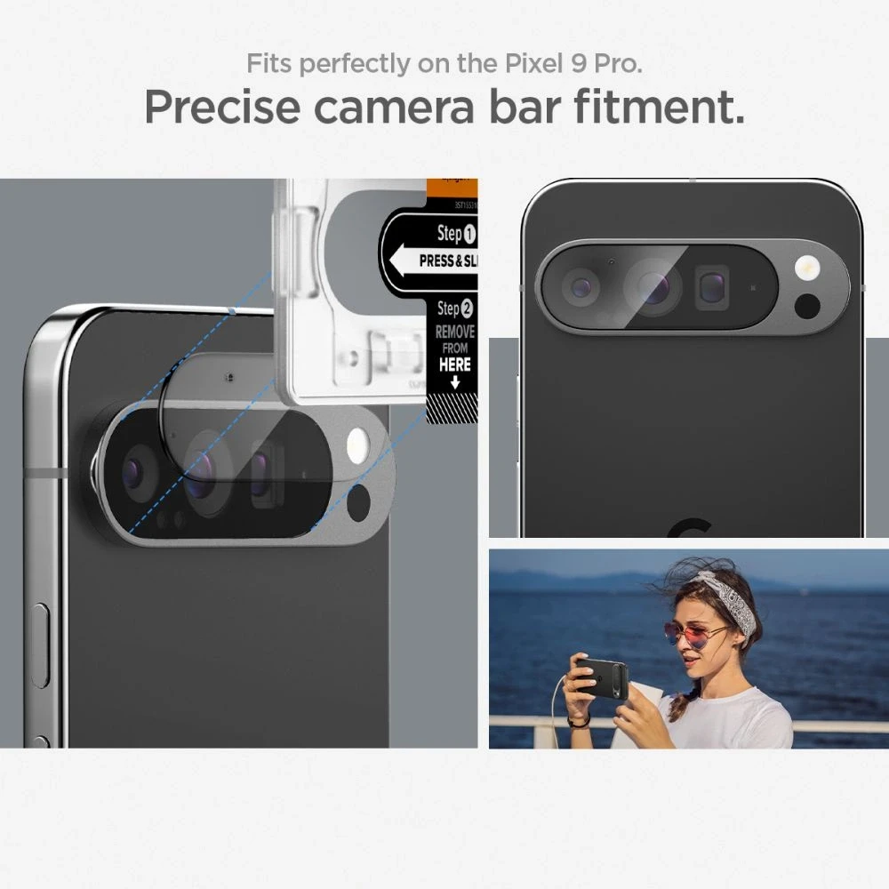 Kameros apsauga Google Pixel 9 Pro Spigen Optik. TR ”EZ FIT” kameros apsauga 2-pack Crystal Clear