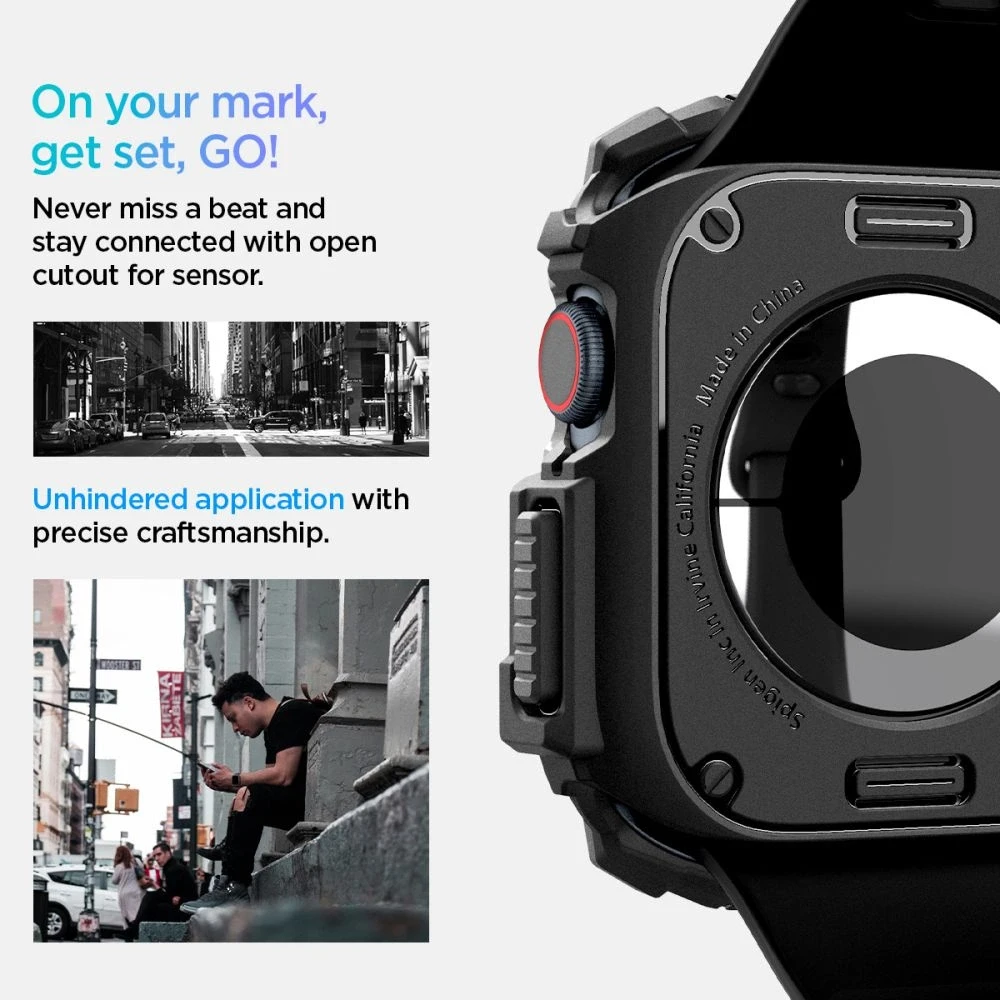 Dėklas Apple Watch 10 (42mm) Spigen Rugged Armor Matte juodas