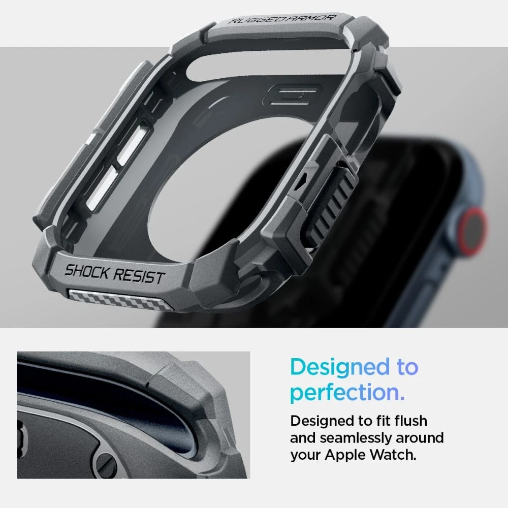Dėklas Apple Watch 10 (46mm) Spigen Rugged Armor Dark pilka