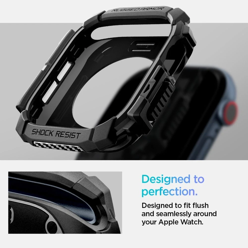 Dėklas Apple Watch 10 (46mm) Spigen Rugged Armor Matte juodas