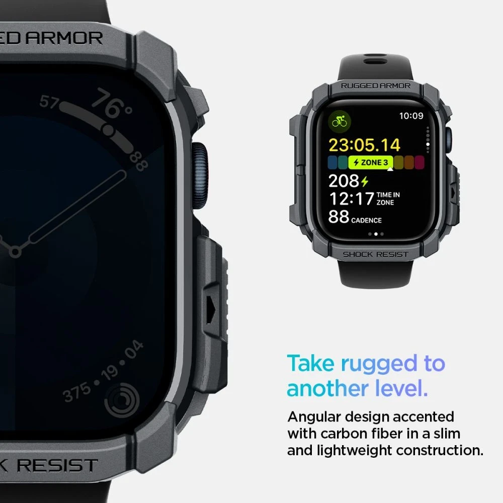 Dėklas Apple Watch 10 (46mm) Spigen Rugged Armor Dark pilka